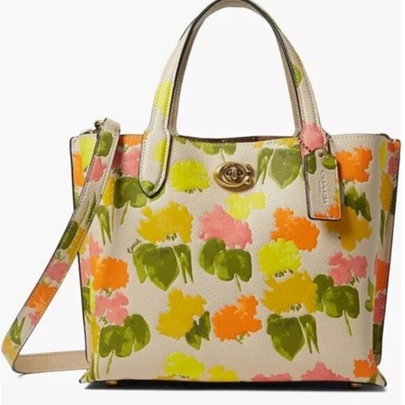 Coach Floral Water Color Willow Tote Bag - Picture 1 of 12